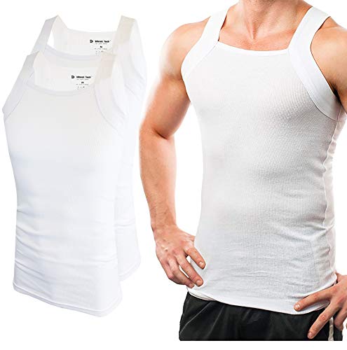 Different Touch 2er-Pack Herren-Tank-Tops, quadratischer Schnitt, Muskelrippen-A-Shirts, Weiss/opulenter Garten, Mittel von Different Touch