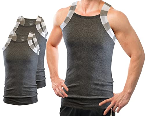 Different Touch 2er-Pack Herren-Tanktop mit quadratischem Schnitt, zweifarbiger Besatz, Kohle und Kohle, XX-Large von Different Touch