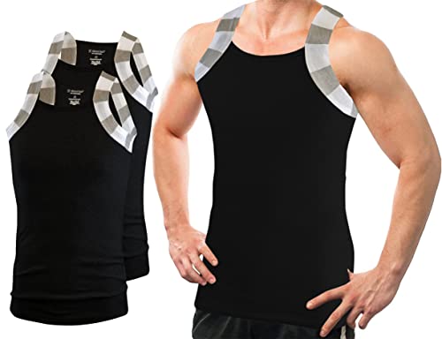 Different Touch 2er-Pack Herren-Tanktop mit quadratischem Schnitt, zweifarbiger Besatz, schwarz/schwarz, 3X-Groß von Different Touch