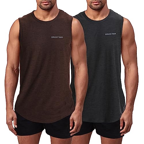 Different Touch Herren Big and Tall 2 Pack Active Gym Sleeveless Shirts Muscle Tank Top, Braun/Anthrazit, Schwarz, 5X-Large Groß von Different Touch