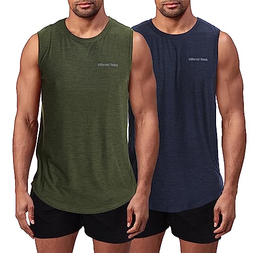 Different Touch Herren Big and Tall 2 Pack Active Gym Sleeveless Shirts Muscle Tank Top, Militärgrün/Marineblau, 5X-Large Groß von Different Touch