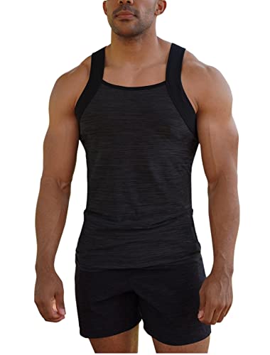 Different Touch Herren Dry Fit Square Cut Tank Tops, Dunkelgrau/Schwarz, L von Different Touch