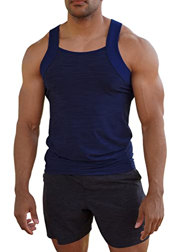 Different Touch Herren Dry Fit Square Cut Tank Tops, Navy/Navy, L von Different Touch