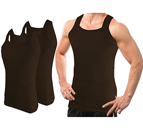 Different Touch Herren G-Unit Style Tank Tops Square Cut Muscle Rib A-Shirts 2er Pack, Braun, L von Different Touch