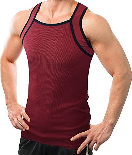 Different Touch Herren G-Unit Style Tank Tops Square Cut Muscle Rib A-Shirts 2er Pack, Burgunderrot mit schwarzem Rand, XL von Different Touch