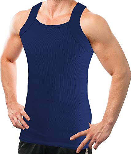 Different Touch Herren G-Unit Style Tank Tops Square Cut Muscle Rib A-Shirts 2er Pack, Marineblau, XX-Large von Different Touch