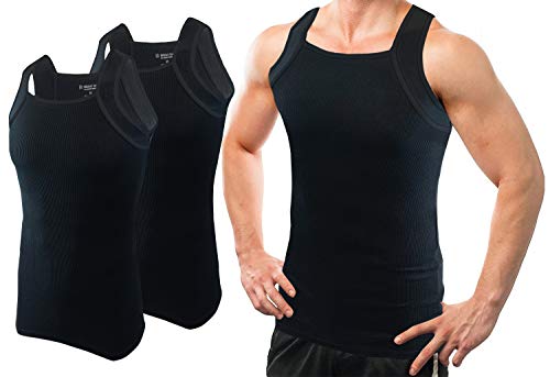 Different Touch Herren G-Unit Style Tank Tops Square Cut Muscle Rib A-Shirts 2er Pack, Schwarz mit schwarzem Rand, 3X-Groß von Different Touch