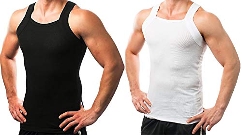 Different Touch Herren G-Unit Style Tank Tops Square Cut Muscle Rib A-Shirts 2er Pack, Schwarz und Weiß, L von Different Touch