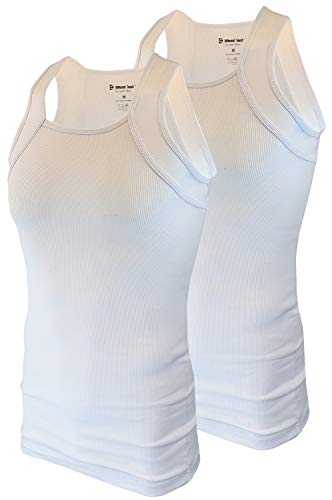 Different Touch Herren G-Unit Style Tank Tops Square Cut Muscle Rib A-Shirts 2er Pack, Weiß mit weißem Rand, Klein von Different Touch