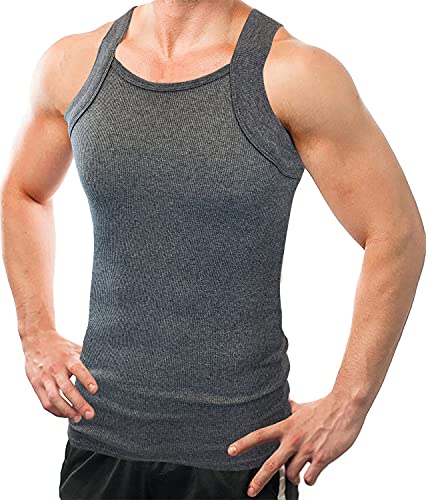 Different Touch Herren G-Unit-Style Tank Tops Square Cut Muscle Rib A-Shirts 2er Pack, anthrazit, Mittel von Different Touch