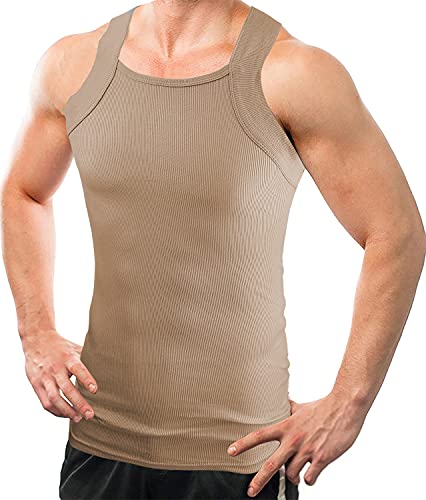Different Touch Herren G-Unit-Style Tank Tops Square Cut Muscle Rib A-Shirts 2er Pack, hautfarben, XX-Large von Different Touch
