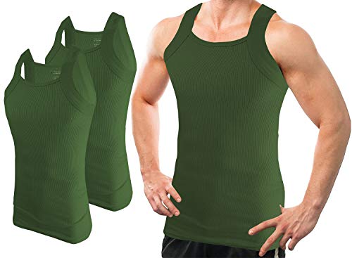 Different Touch Herren G-Unit-Style Tank Tops Square Cut Muscle Rib A-Shirts 2er Pack, military green, Groß von Different Touch