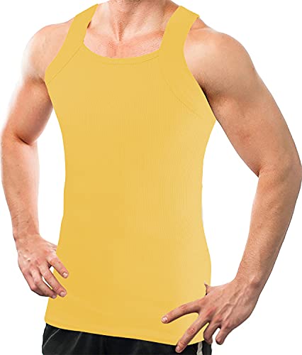 Different Touch Herren G-unit Style Tank Tops Square Cut Muscle Rib A-Shirts 2er Pack, Gold, XX-Large von Different Touch