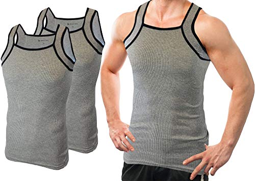 Different Touch Herren G-unit Style Tank Tops Square Cut Muscle Rib A-Shirts 2er Pack, Grau mit schwarzem Rand, XX-Large von Different Touch