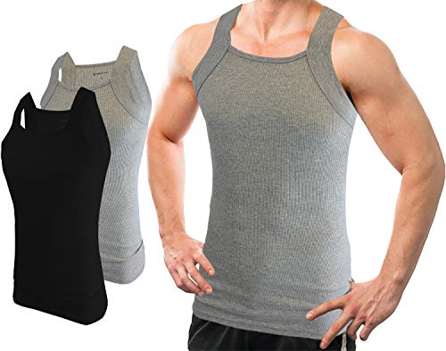 Different Touch Herren G-unit Style Tank Tops Square Cut Muscle Rib A-Shirts 2er Pack, Schwarz und Grau, XX-Large von Different Touch