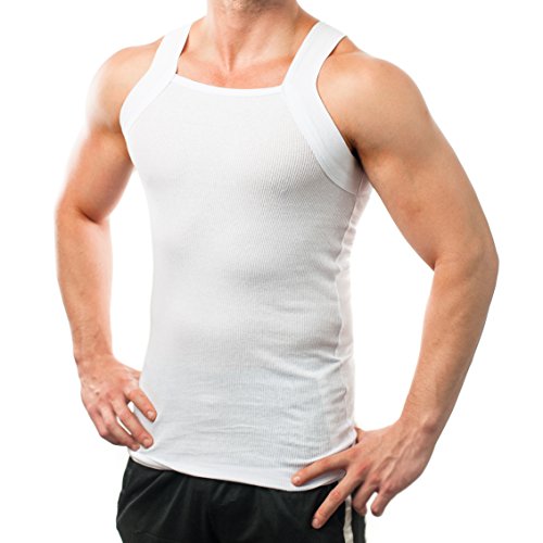 Different Touch Herren G-unit Style Tank Tops Square Cut Muscle Rib A-Shirts 2er Pack, Weiss/opulenter Garten, Klein von Different Touch