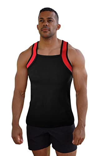 Different Touch Herren Tank Top im athletischen Stil mit quadratischem Schnitt, Black W/Red, L von Different Touch