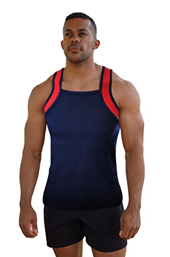 Different Touch Herren Tank Top im athletischen Stil mit quadratischem Schnitt, Marineblau/Rot, L von Different Touch