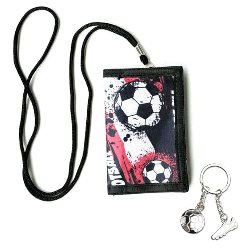 Kinder Geldbörse, Cartoon wasserdichte Geldbörse | Kinder Geldbörse Fußball Motiv und Fußball Schlüsselanhänger Set | Dreifach gefaltete Geldbörse mit Reißverschluss Münzfach | Reisedokumententasche von Difistik
