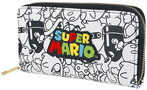 Difuzed Damen Super Mario Bros. Logo with All-Over Villain Characters Print Zip Around Purse Wallet Zubehör, Weiß Difuzed Damen Super Mario Bros. Logo with All-Over Villain Characters Print Zip Around Purse Wallet Zubehör, Weiß von Difuzed