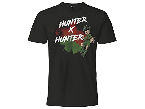 Difuzed T-Shirt Hunter X Hunter Logo Gon Freecss, schwarz, kurze Ärmel, 100 % Baumwolle, Unisex, offizielles Produkt, Kindergrößen für Erwachsene und Jungen., Schwarz , M von Difuzed