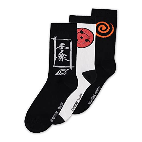 Difuzed Naruto Shippuden Sasuke Symbol Crew Socken, Herren, Größe 43/46, Schwarz/Weiß, CR206027NRT von Difuzed