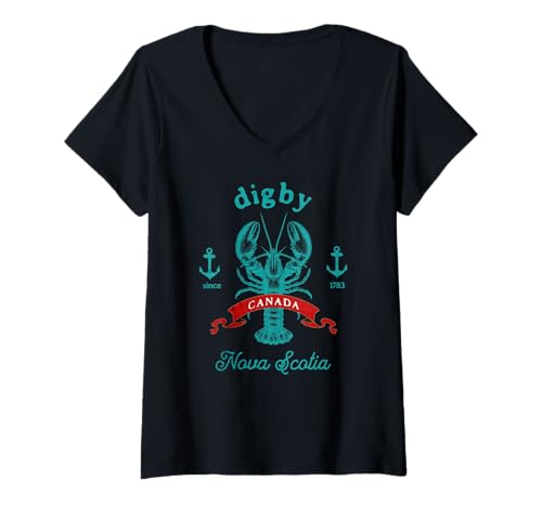 Damen Digby Nova Scotia Kanada Hummer Urlaub Souvenir T-Shirt mit V-Ausschnitt von Digby Nova Scotia Retro Nautical Lobster