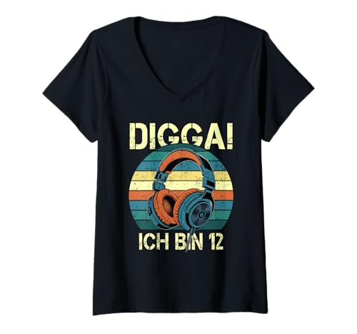 Damen Digga! Ich Bin 12 Jahre 12. Geburtstag Junge Zocker Jungs T-Shirt mit V-Ausschnitt von Digga! Ich Bin 12 Jahre 12. Geburtstag Jungs