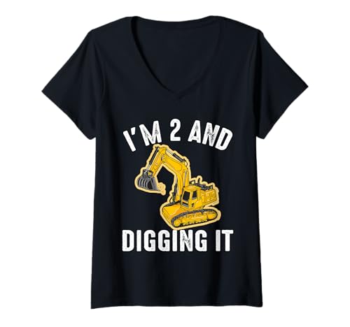 Damen I'm 2 and Digging It Lustiger Bagger 2. Geburtstag T-Shirt mit V-Ausschnitt Damen I'm 2 and Digging It Lustiger Bagger 2. Geburtstag T-Shirt mit V-Ausschnitt von Digger Diggy Birthday Clothes