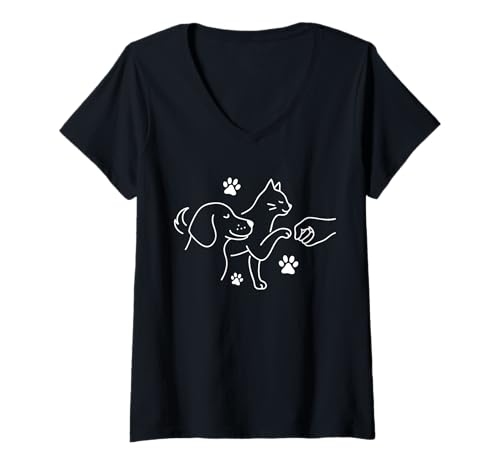 Damen Dog and People Punch Hand Dog Friendship Faust Bump Dog's Paw T-Shirt mit V-Ausschnitt Damen Dog and People Punch Hand Dog Friendship Faust Bump Dog's Paw T-Shirt mit V-Ausschnitt von DigiStyle by Alamiecom