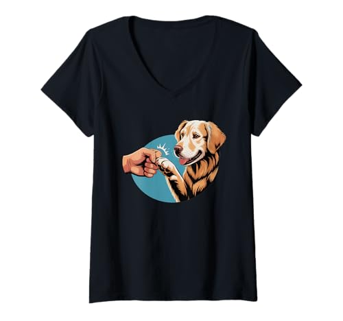 Damen Hund und Menschen Schlagen Handhund Freundschaft Faust Bump T-Shirt mit V-Ausschnitt von DigiStyle by Alamiecom