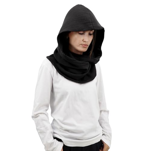 DigiTizerArt Mittelalterliche Leinen Baumwolle Cowl Hood Schal Vintage Goth Cape Kostüm Accessoire Multifunktionale Mode Pullover Schal Kapuzenschal Cowl für Männer Frauen (Black) von DigiTizerArt