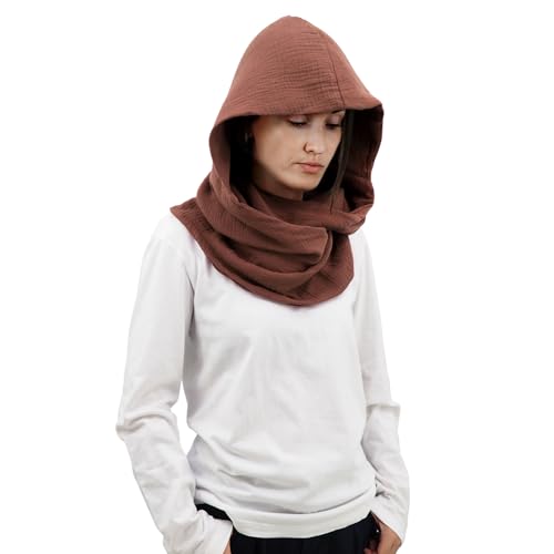 DigiTizerArt Mittelalterliche Leinen Baumwolle Cowl Hood Schal Vintage Goth Cape Kostüm Accessoire Multifunktionale Mode Pullover Schal Kapuzenschal Cowl für Männer Frauen (Brown) von DigiTizerArt