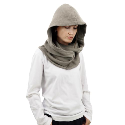 DigiTizerArt Mittelalterliche Leinen Baumwolle Cowl Hood Schal Vintage Goth Cape Kostüm Accessoire Multifunktionale Mode Pullover Schal Kapuzenschal Cowl für Männer Frauen (Gray) von DigiTizerArt