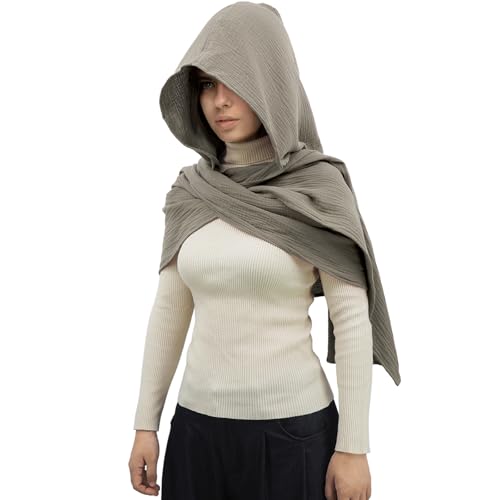 DigiTizerArt Mittelalterliches Leinen Baumwolle Kapuzenschal Vintage Goth Cape Kostüm Accessoire Multifunktionale Mode Schal Schal Kapuzenschal Kutte Für Männer Frauen (Gray) von DigiTizerArt