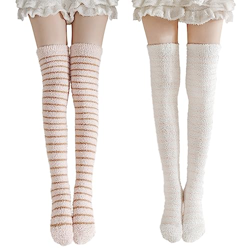 DigiTizerArt Women Girl Over Knee High Fuzzy Socks Coral Velvet Thigh High Stockings Soft Warm Slipper Winter Christmas Leg Warmer Socks (Style-A) von DigiTizerArt