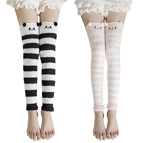 DigiTizerArt Women Girl Over Knee High Fuzzy Socks Coral Velvet Thigh High Stockings Soft Warm Slipper Winter Christmas Leg Warmer Socks (Style-BB) von DigiTizerArt