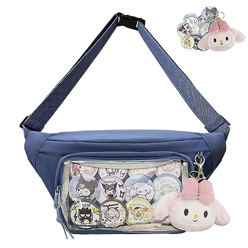 Fanny Pack Ita Tasche - Kawaii Crossbody Messenger Mit Klarem Fenster für Pin-Display - Japanische Hüfttasche für Frauen, Lolita Brusttasche, Geldbörse (Blau) von DigiTizerArt