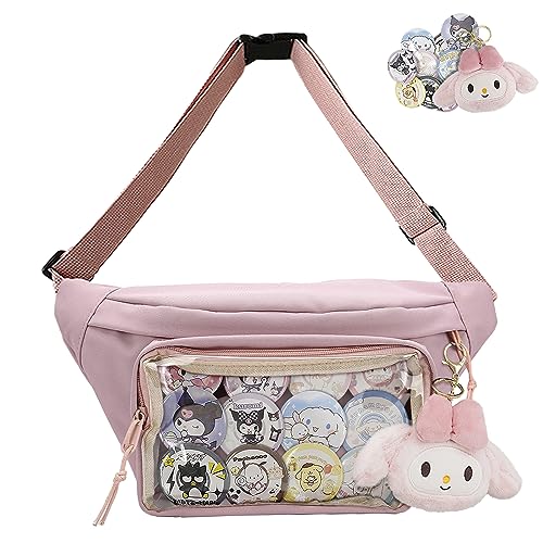 Fanny Pack Ita Bag Crossbody Kawaii Cute Pin Display Bag Messenger Japanese Waist Bags Ita Bag Clear Window Sling Bags for Women Lolita Pocket Chest Bag Purses for Women (Pink) von DigiTizerArt