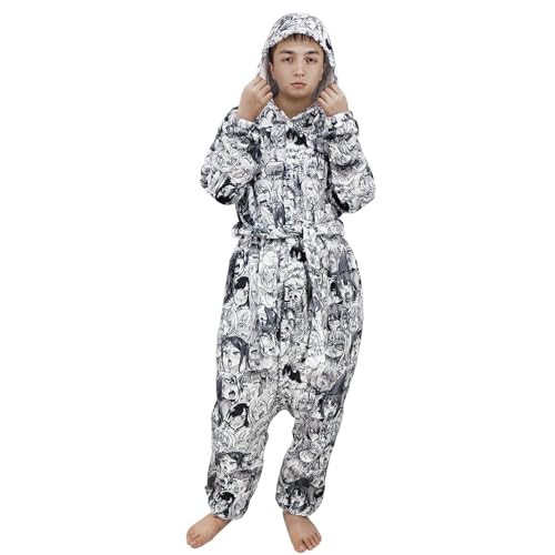 Unisex Sleepwear 3D Printed With Anime Girl Face Pattern Japanese Aesthetic Otaku Waifu Girl Kawaii Jumpsuit Onesie Adult Nightwear Romper (DE/NL/SE/PL, Alphanumerisch, L, XL, Regular, Regular) von DigiTizerArt