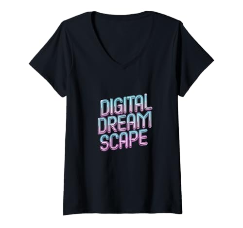 Damen Digital Dreamscape Futuristic Cyber Aesthetic T-Shirt mit V-Ausschnitt Damen Digital Dreamscape Futuristic Cyber Aesthetic T-Shirt mit V-Ausschnitt von Digital Art Inspired Quotes.