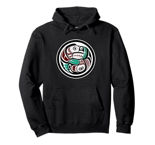 Indianer Red Black Art Otter Chasing Salmon Pullover Hoodie von Digital Homestead
