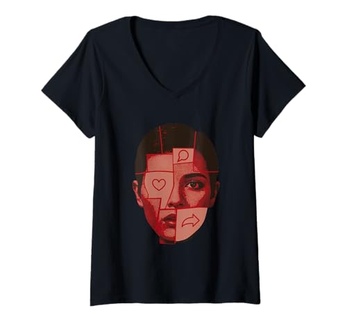 Damen Chat Social Media Persona Online Sharing Verbundenes Profil T-Shirt mit V-Ausschnitt Damen Chat Social Media Persona Online Sharing Verbundenes Profil T-Shirt mit V-Ausschnitt von Digital Identity The Online World Wifi Chatting