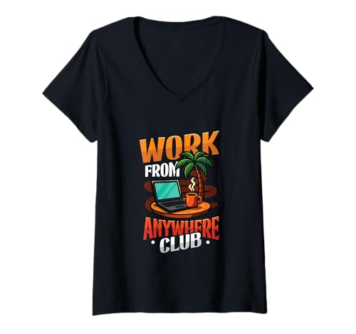 Damen Arbeiten Sie von überall aus Club Remote-Arbeit T-Shirt mit V-Ausschnitt von Digital Nomad Remote Work Designs
