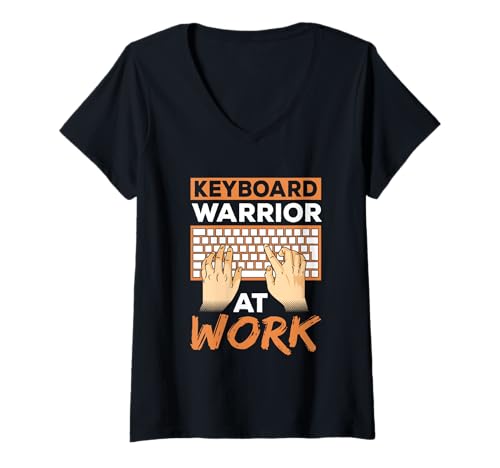 Damen Tastaturkrieger bei der Arbeit T-Shirt mit V-Ausschnitt Damen Tastaturkrieger bei der Arbeit T-Shirt mit V-Ausschnitt von Digital Office Humor