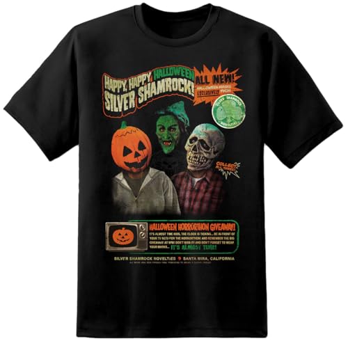 DIGITAL PHARAOH Silver Shamrock Novelties Halloween 3 Season of The Witch Mask Advert T Shirt, Schwarz , 4XL/5XL von Digital Pharaoh