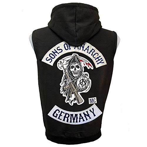 Sons of Anarchist Germany ärmellos Reißverschluss Stil Hoodie mit originalgetreuen, aufgestickten Aufnähern, Größen S bis XXL (2XL) von Digital Pharaoh