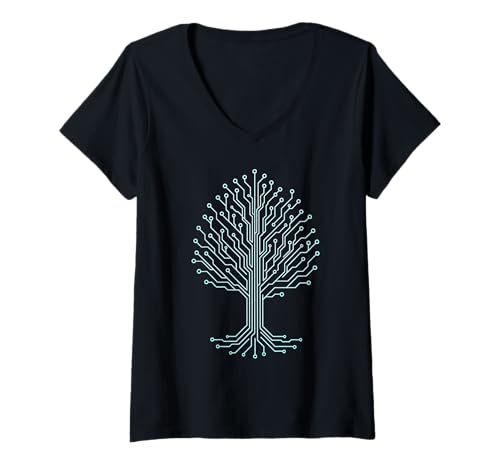 Damen Baumförmiges Leiterplatten-Tech-Design T-Shirt mit V-Ausschnitt Damen Baumförmiges Leiterplatten-Tech-Design T-Shirt mit V-Ausschnitt von Digital Roots