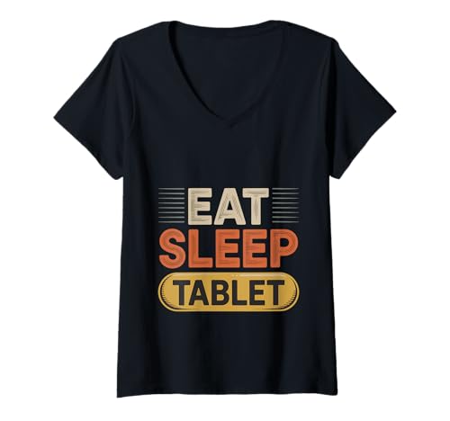 Damen Eat Sleep Tablet Screen Tech Kid Witz - T-Shirt mit V-Ausschnitt Damen Eat Sleep Tablet Screen Tech Kid Witz - T-Shirt mit V-Ausschnitt von Digital Techy Kid