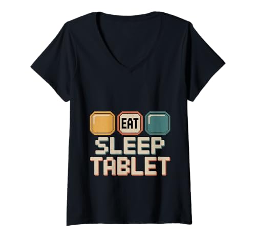 Damen Eat Sleep Tablet Screen Tech Kid Witz - T-Shirt mit V-Ausschnitt Damen Eat Sleep Tablet Screen Tech Kid Witz - T-Shirt mit V-Ausschnitt von Digital Techy Kid